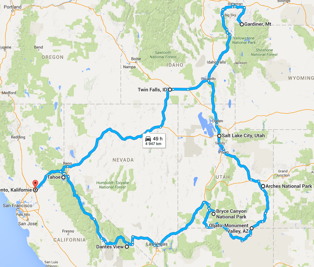 Cesta po USA - trasa